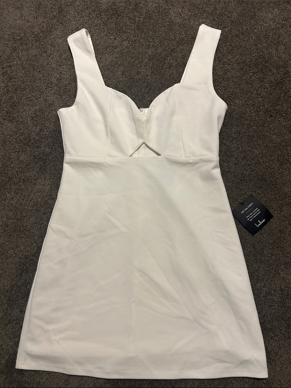 Lulu's White V-Neck Mini Dress with Bust Cutout